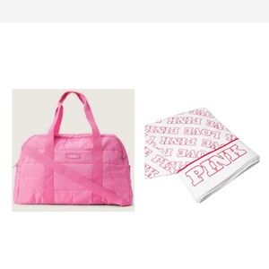 PINK VS Quilted Duffel Bag with White PINK Logo Towel